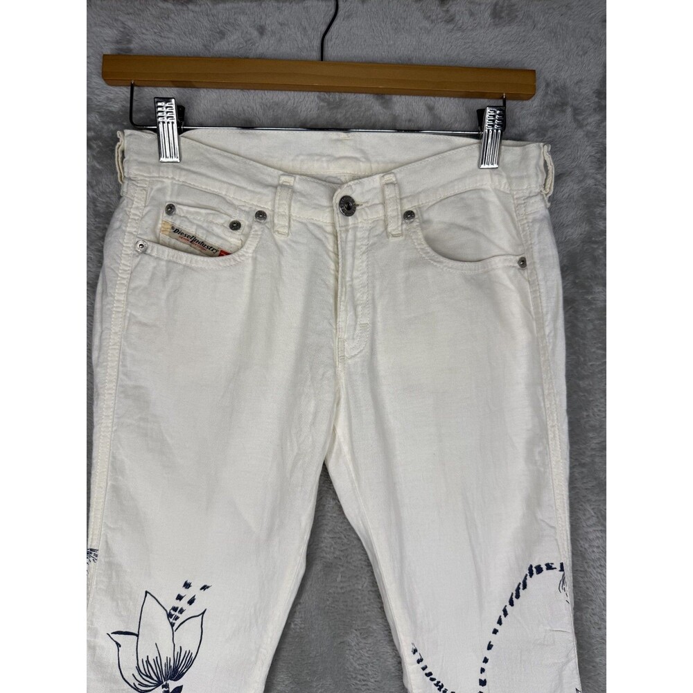 Vtg Diesel Pants Womens 27x31 Linen Blend Floral Art Italy Lightweight Zink Y2K - Picture 4 of 15